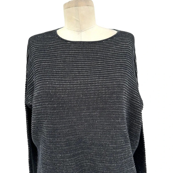 Eileen Fisher Silk Linen Organic Cotton Sweater Black Stitched Medium‎ Petite - Picture 3 of 9